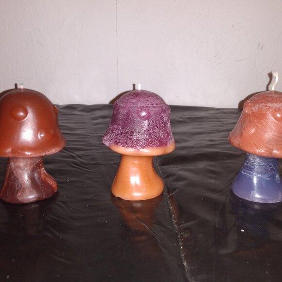 Handcrafted Upcycled Mushroom Candles Set Of 3 - Picture 1 of 7